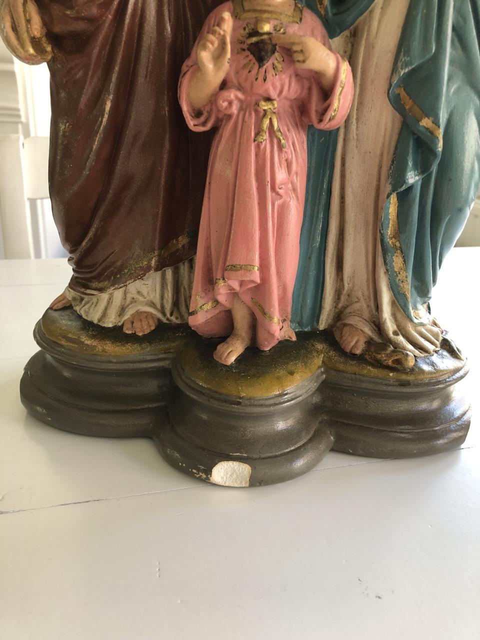 Mooi brocante heilig familiebeeld met Maria, Jozef en kindje Jezus