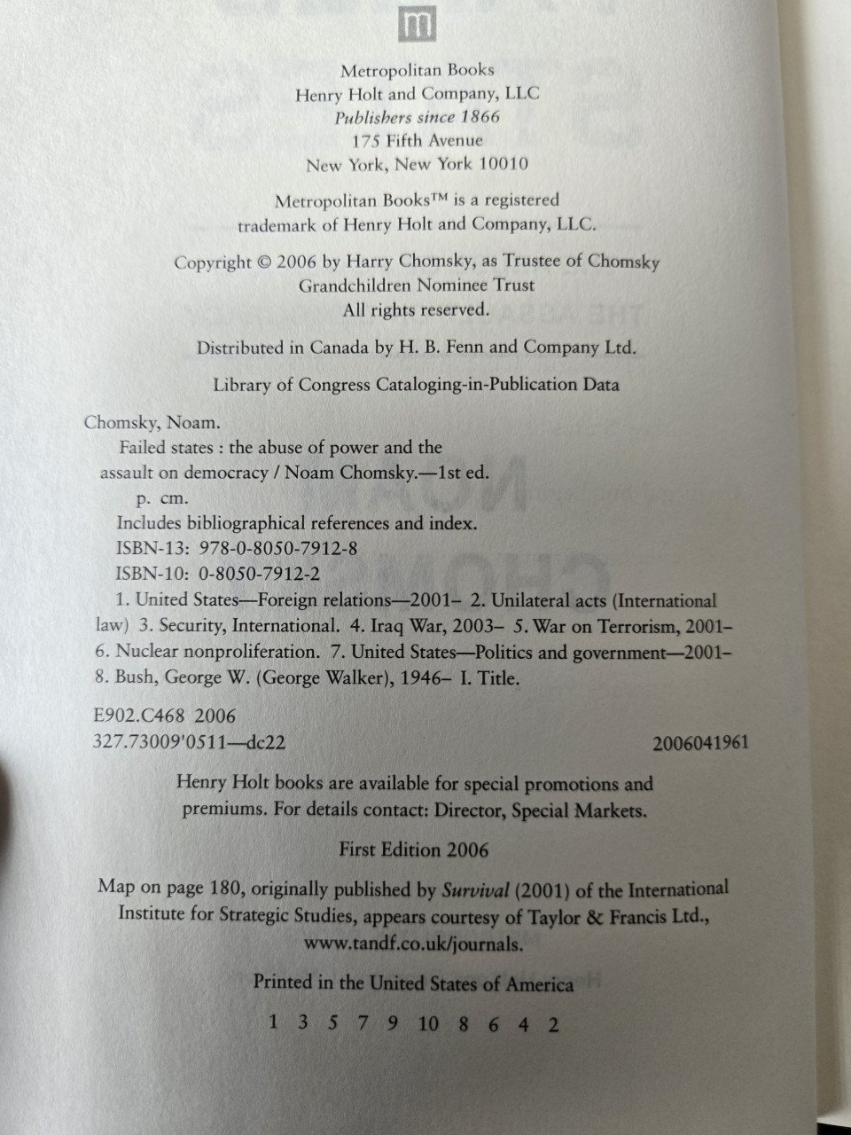 Boek: Failed States - Noam Chomsky  - 1e editie 2006