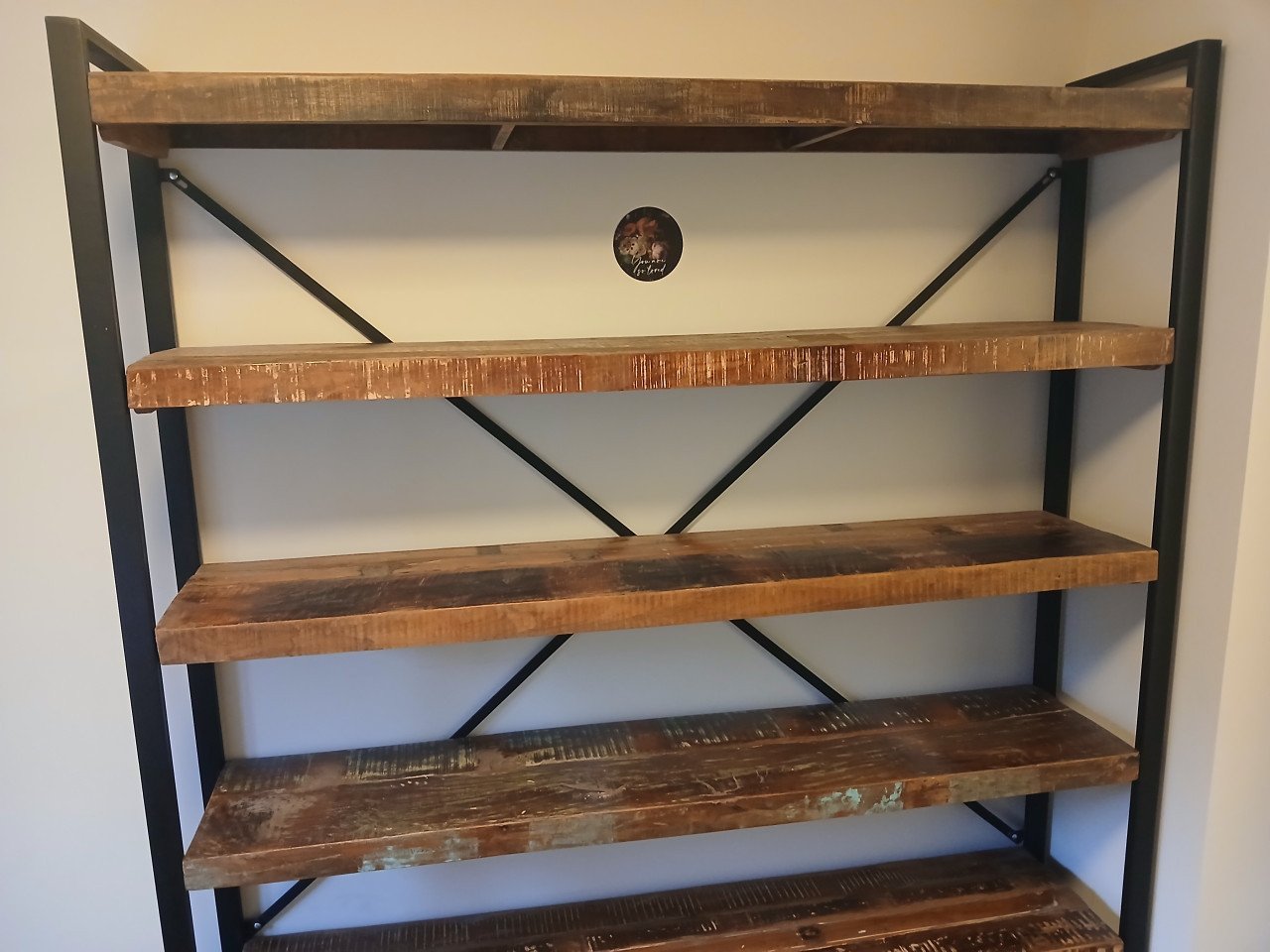 Industriële boekenkast hardhout en metaal met vintage wash