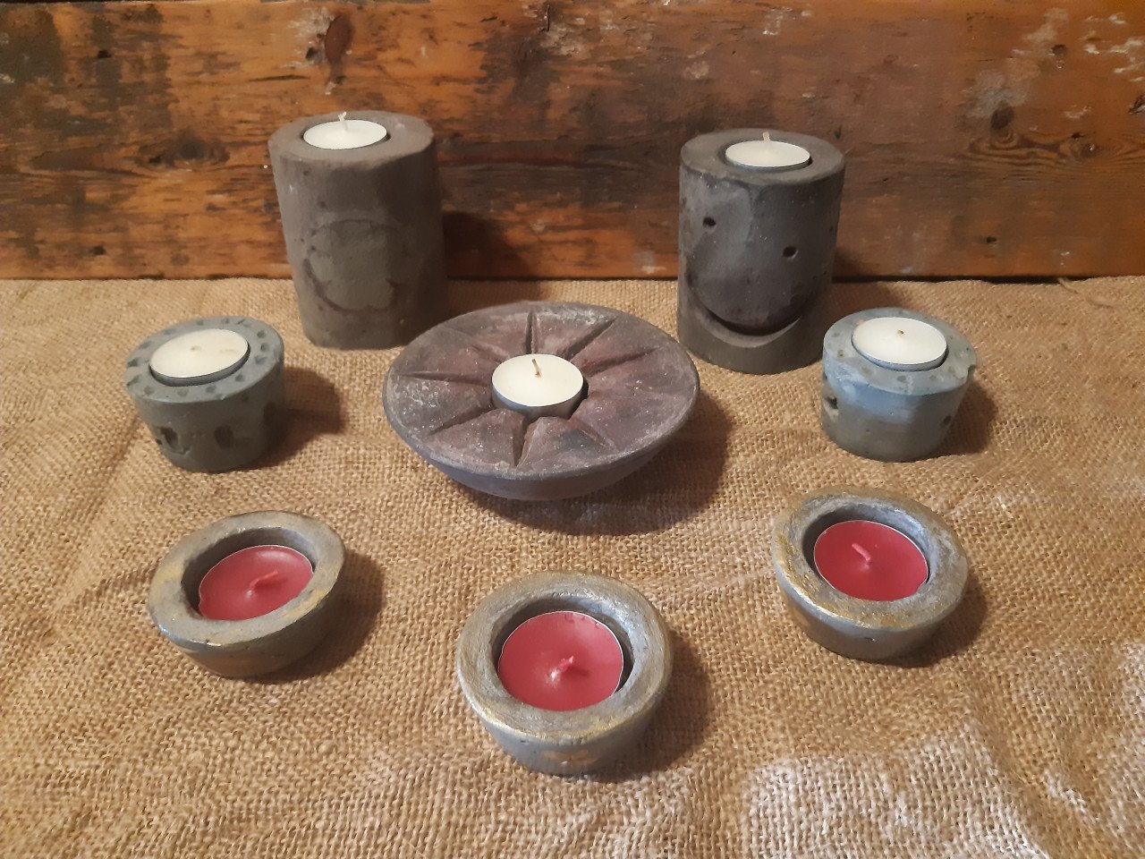 Betonnen schaal en waxine bakjes voor binnen of buiten