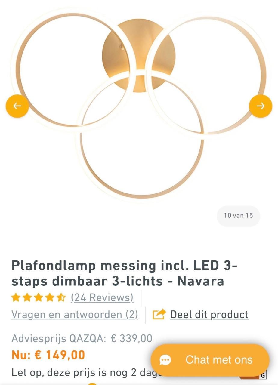Plafondlamp messing Led 3 staps dimbaar