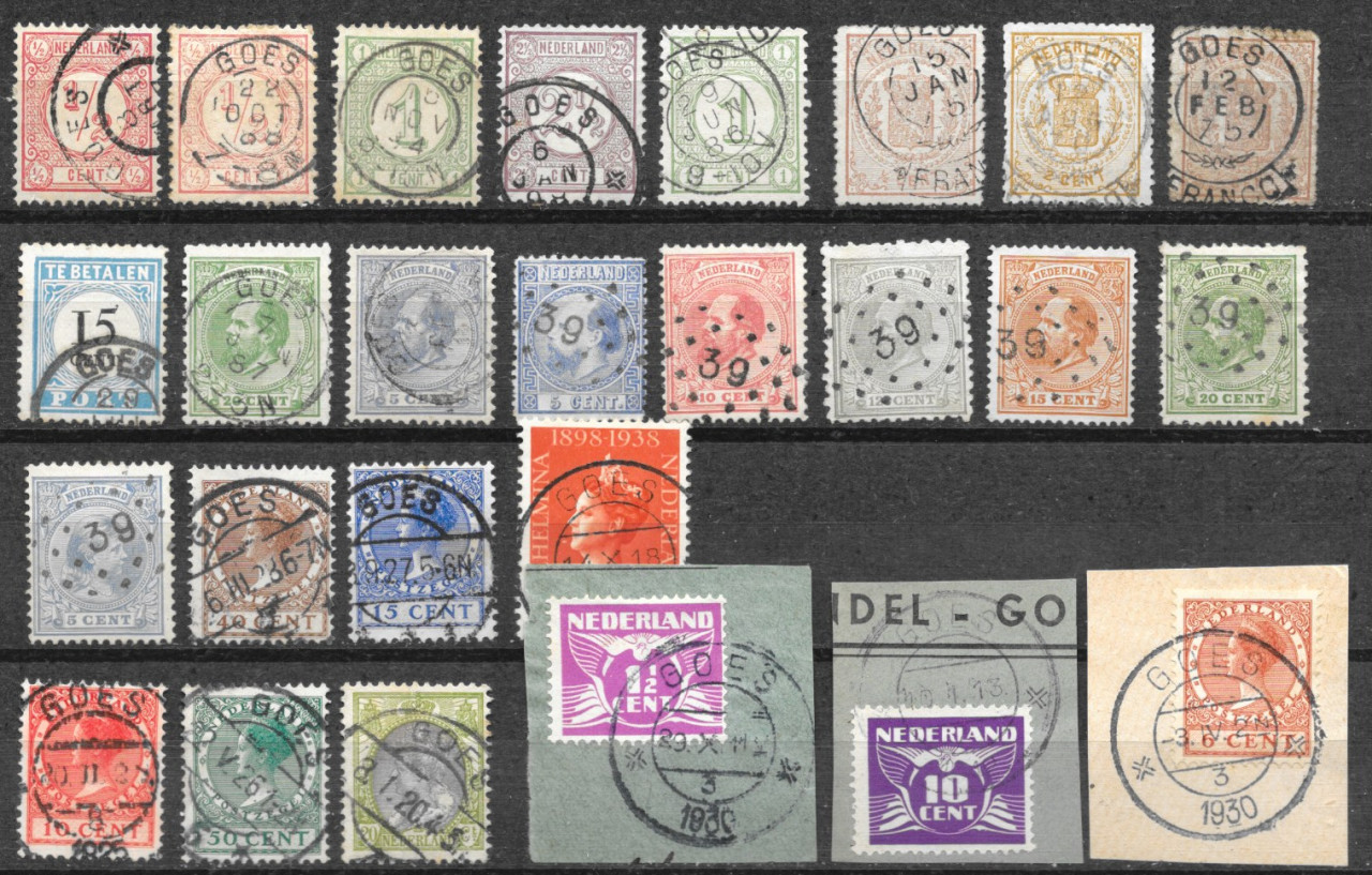 Lot met 58 zegels met stempels Goes