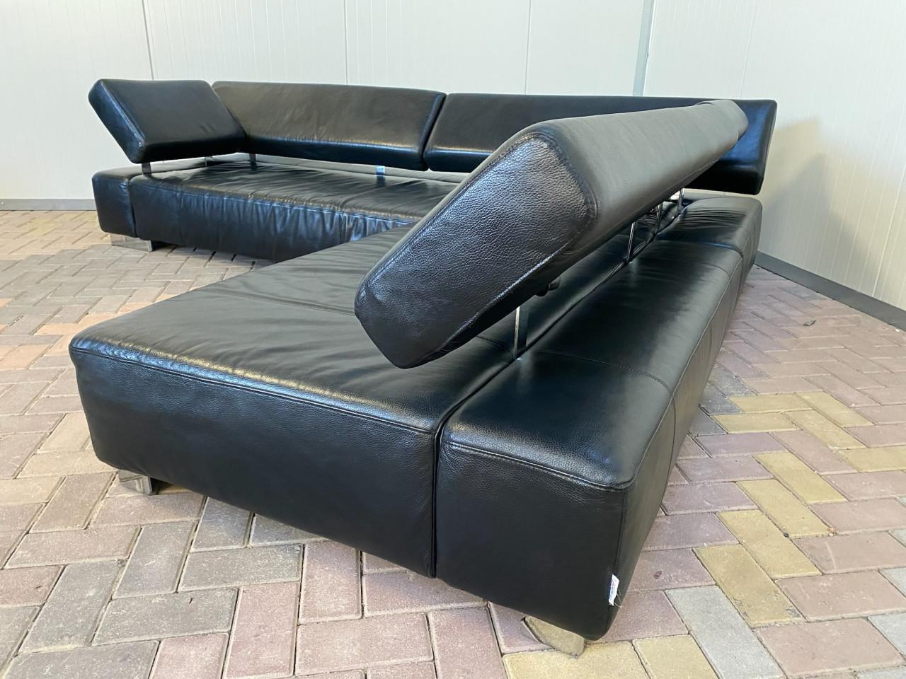 Bruhl Zwarte Leren Hoekbank-Ruime Lounge – Gratis Levering NL