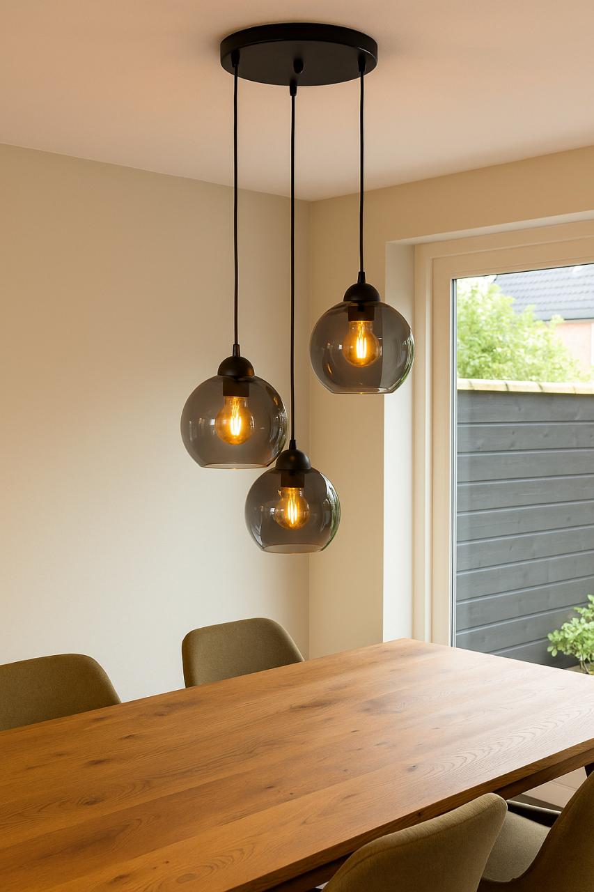 Plafondlamp 3 stuks, smokey glasses