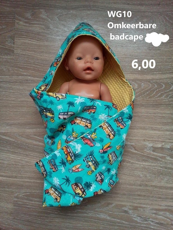Baby born / babyborn badcape + slab. Opbrengst KiKa. Poppenkleertjes.