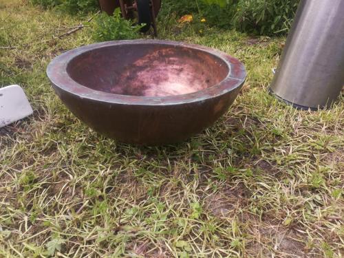 Brocante, ronde, rood koperen bak