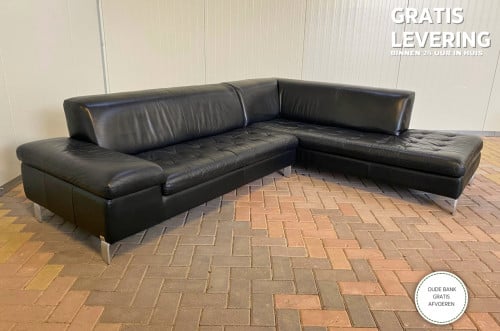 GRATIS LEVERING HEEL NL Caliaitalia Zwart Echt Leer Hoekbank