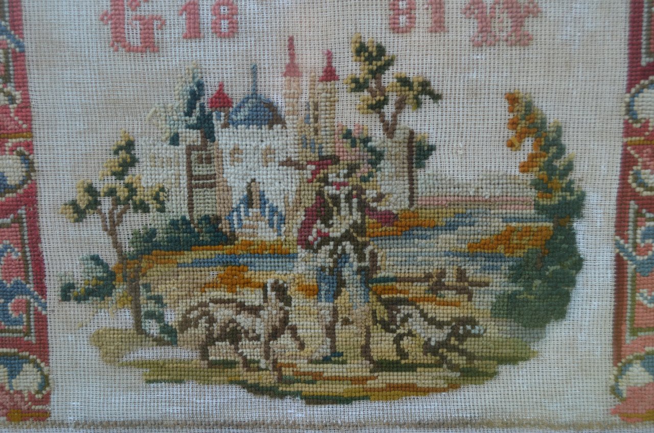 Groot borduurwerk Jachttafereel 1881 ipst