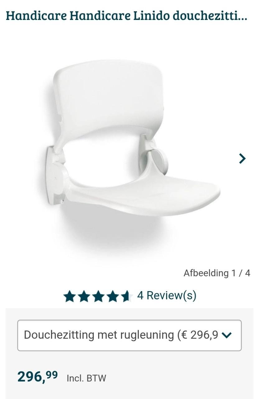 Handycare Indigo inklapbare douchestoel met rvs bevestigingsbouten