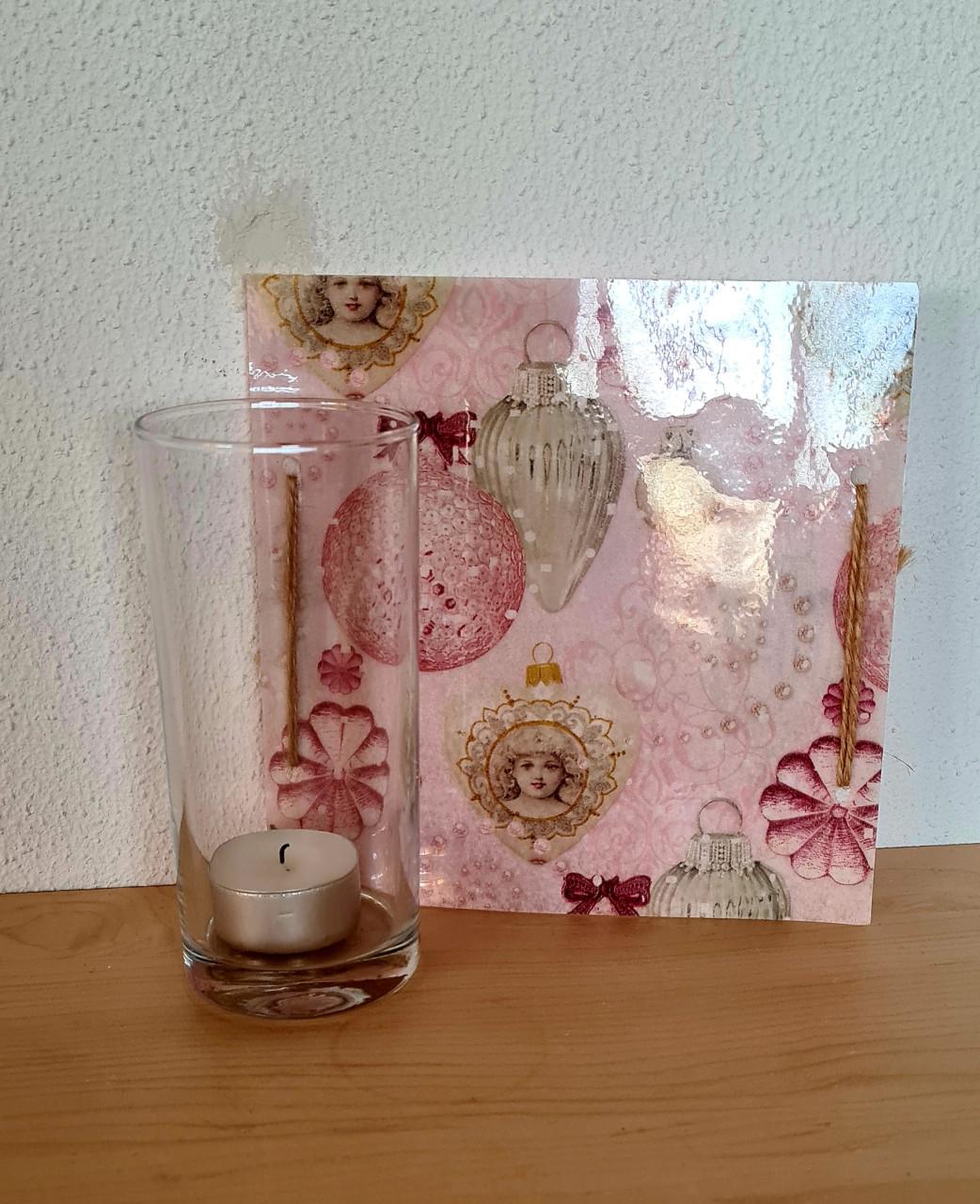 Mooi windlichtje in roze vintagelook 16x16 cm