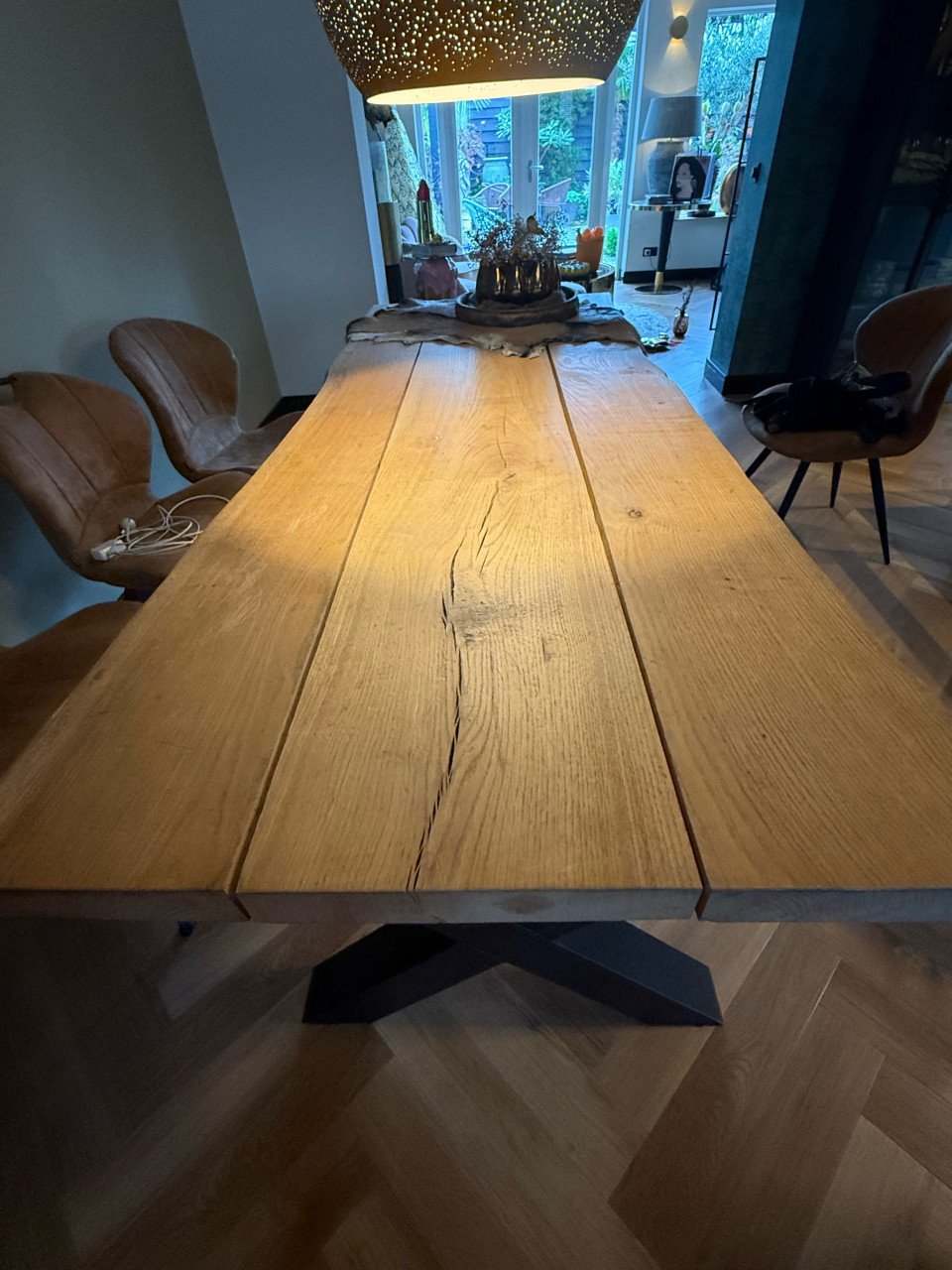 Eiken boomstam eettafel 6 persoons