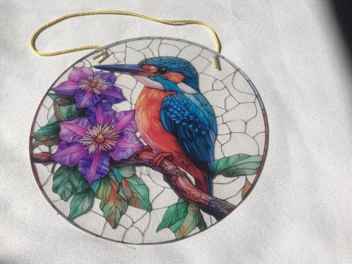 Ijsvogel met bloemen ( groot model + nieuw ) raamhanger , zonnevanger