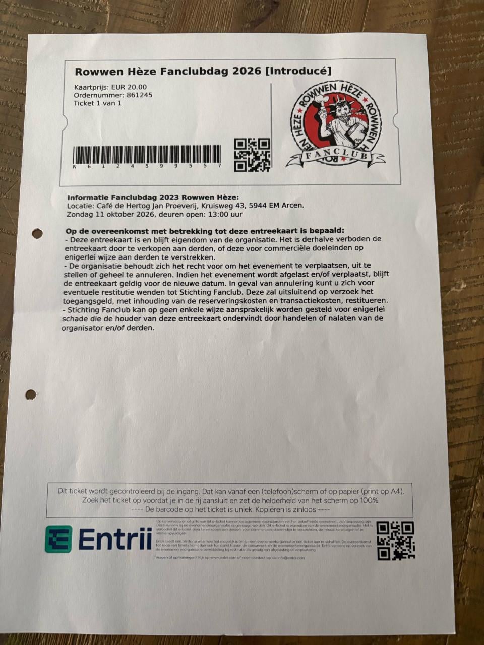 2x toegangs E-ticket Fandag Rowwen Héze.
