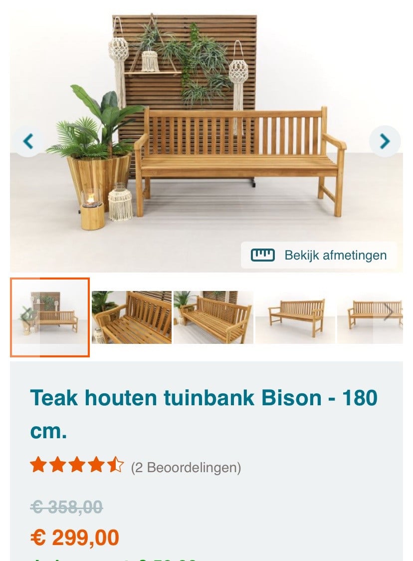 Teak bank  plus kussens.