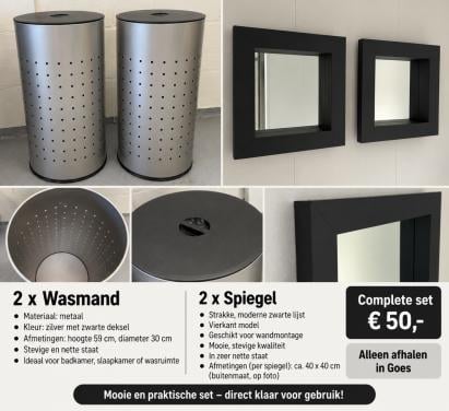 2 wasmanden + 2 zwarte spiegels