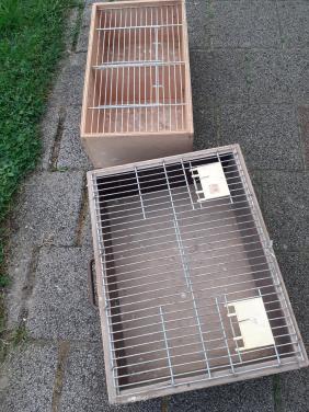 Diverse vervoersbakken voor vogels.