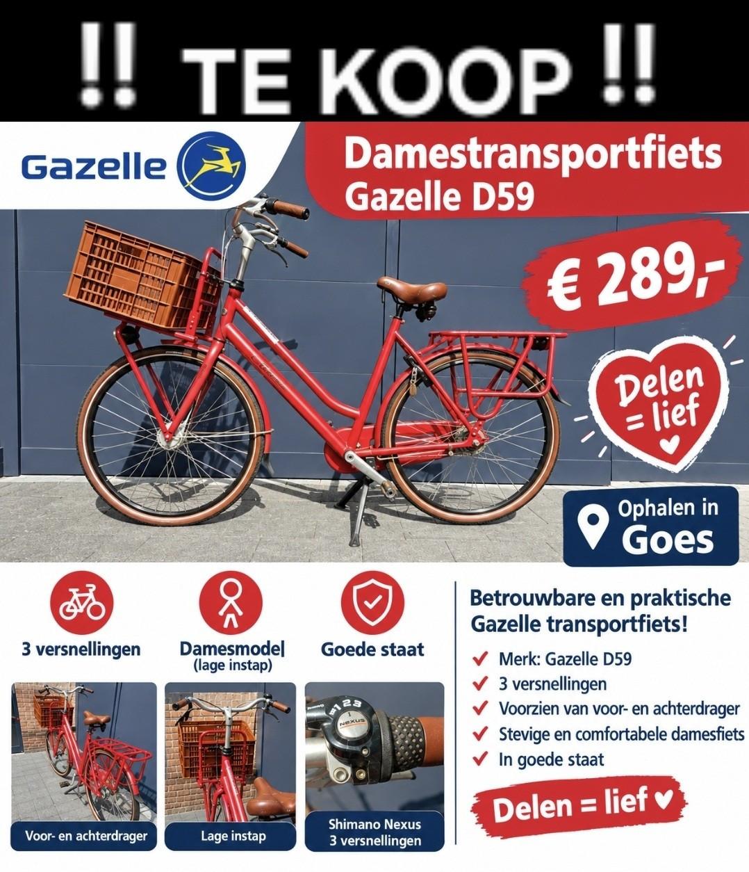 Gazelle Dames transportfiets rood D59