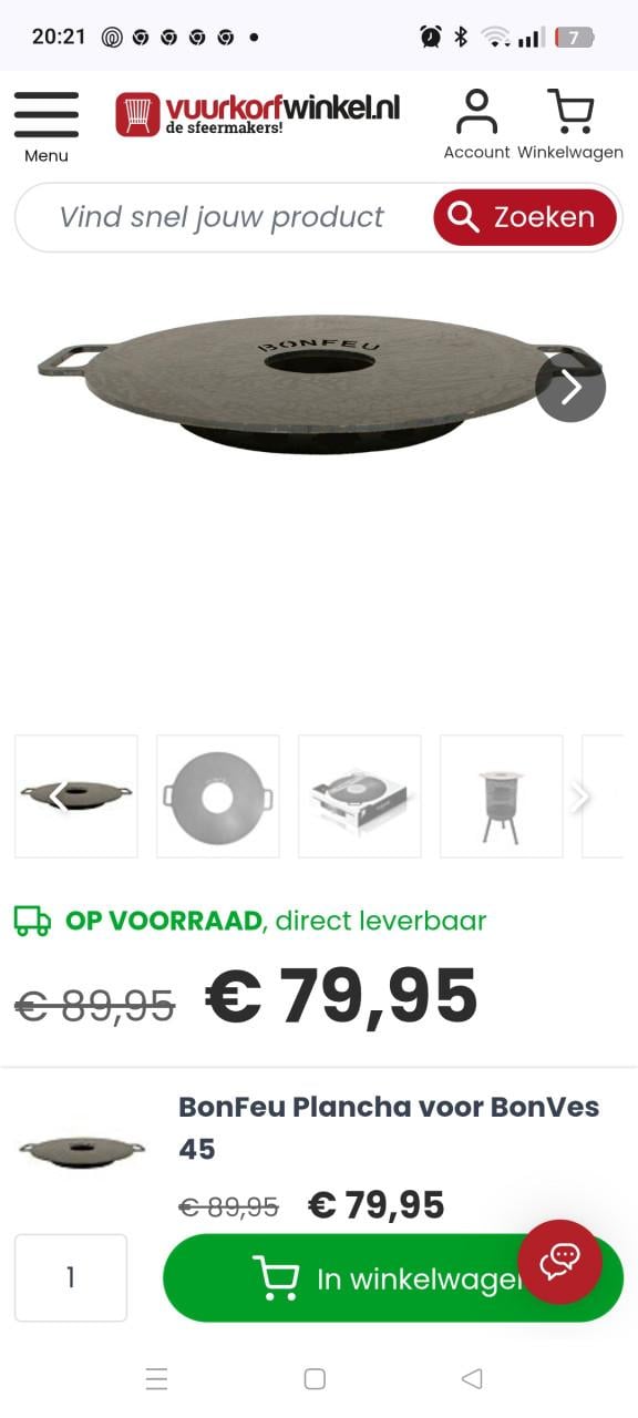 Bonfeu Barbeque/vuurkorf met gietijzeren plaat