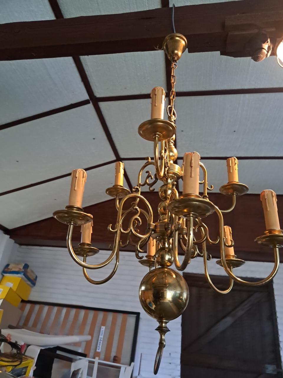 Koperen hanglamp (dubbele kroonluchter messing)