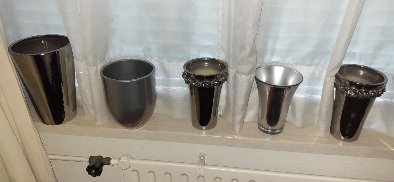 10x Bloempotten * Zilver * + Beeldjes 9x / onderzetters 10x *** Silver ***