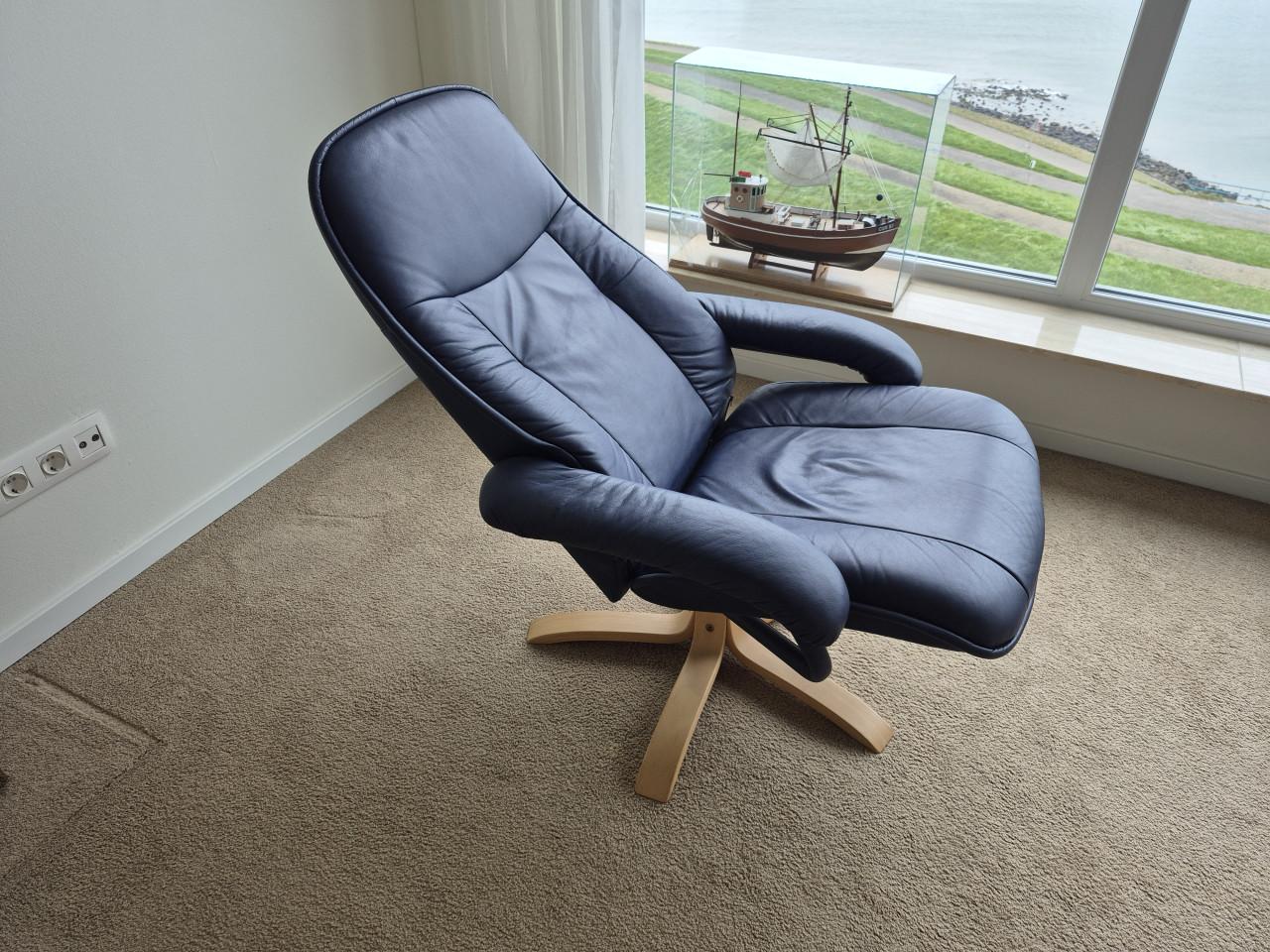 Fauteuil blauw leer