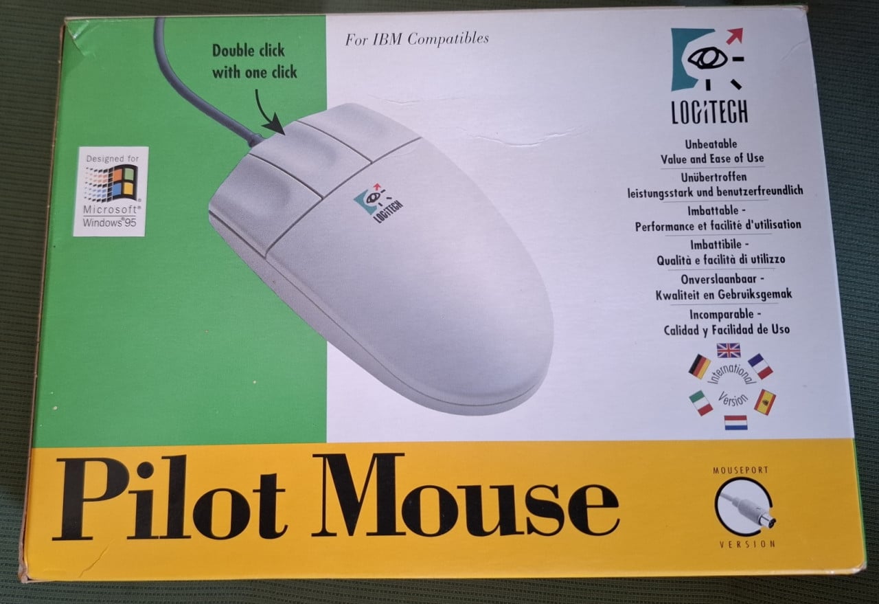 Logitech Pilot Mouse PS/2, NOS in doos 1995 + software