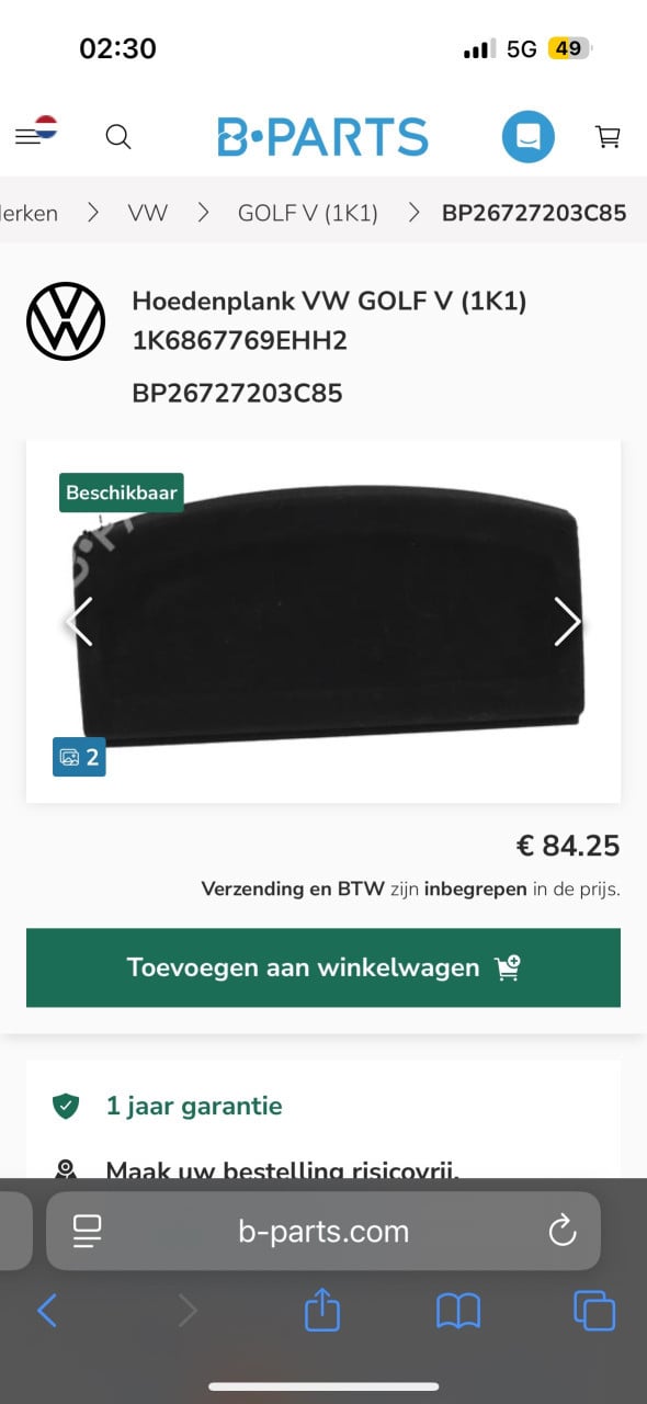 Hoedenplank Volkswagen Golf 5 2003 / 2010