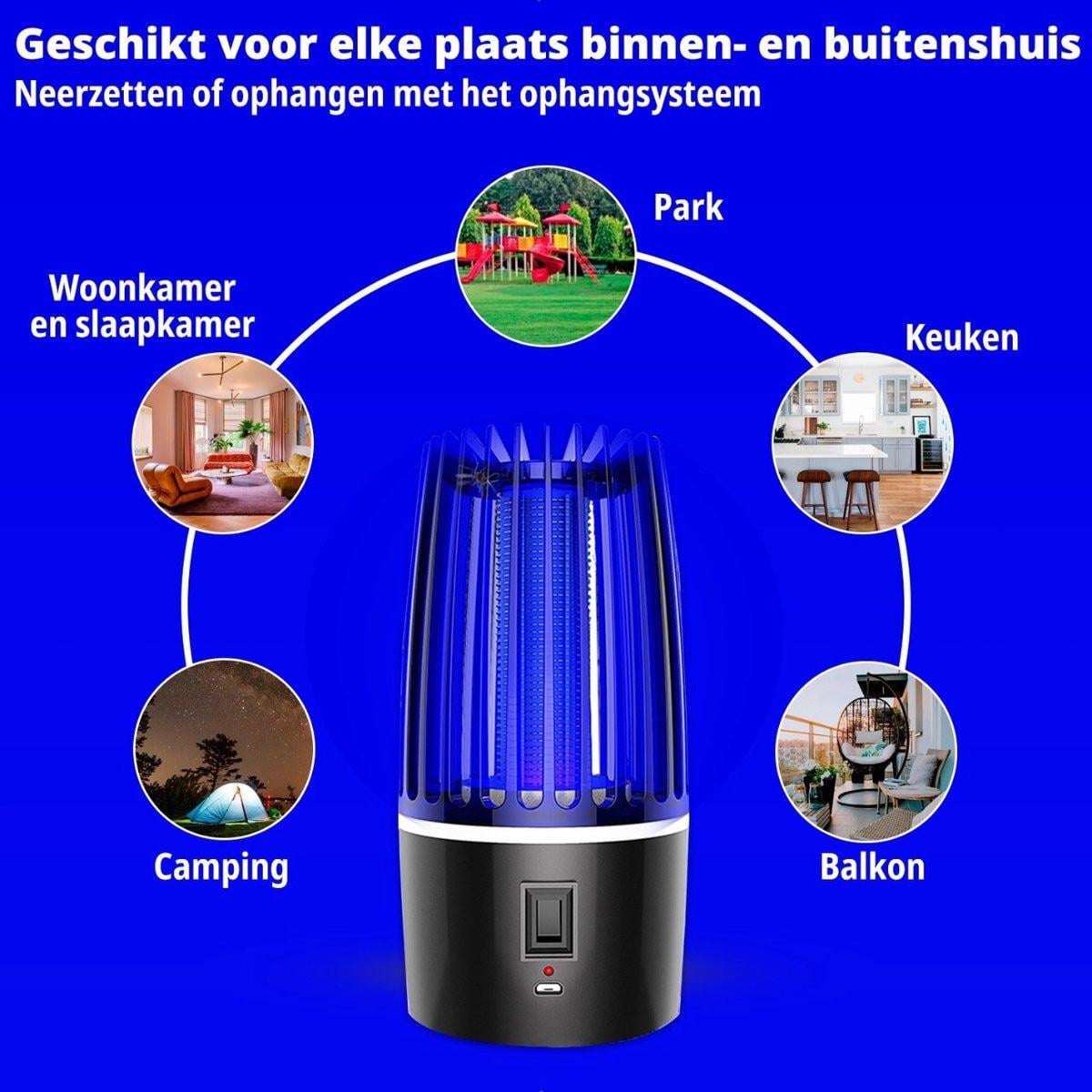 Elektrische Muggenlamp/Lamp met ophangbeugel-oplaadbaar