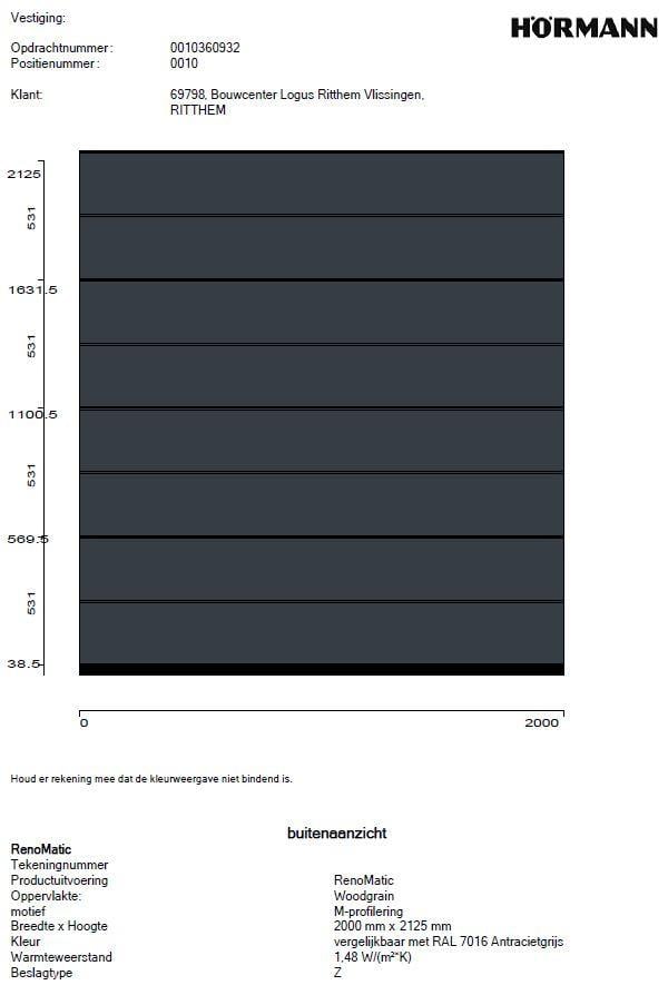 Hörmann sectionaaldeur 2000x2125 mm NIEUW