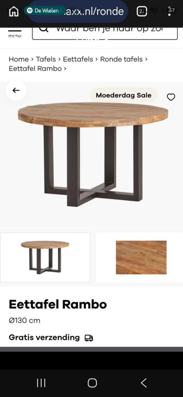 Ronde manghouten eettafel 130cm