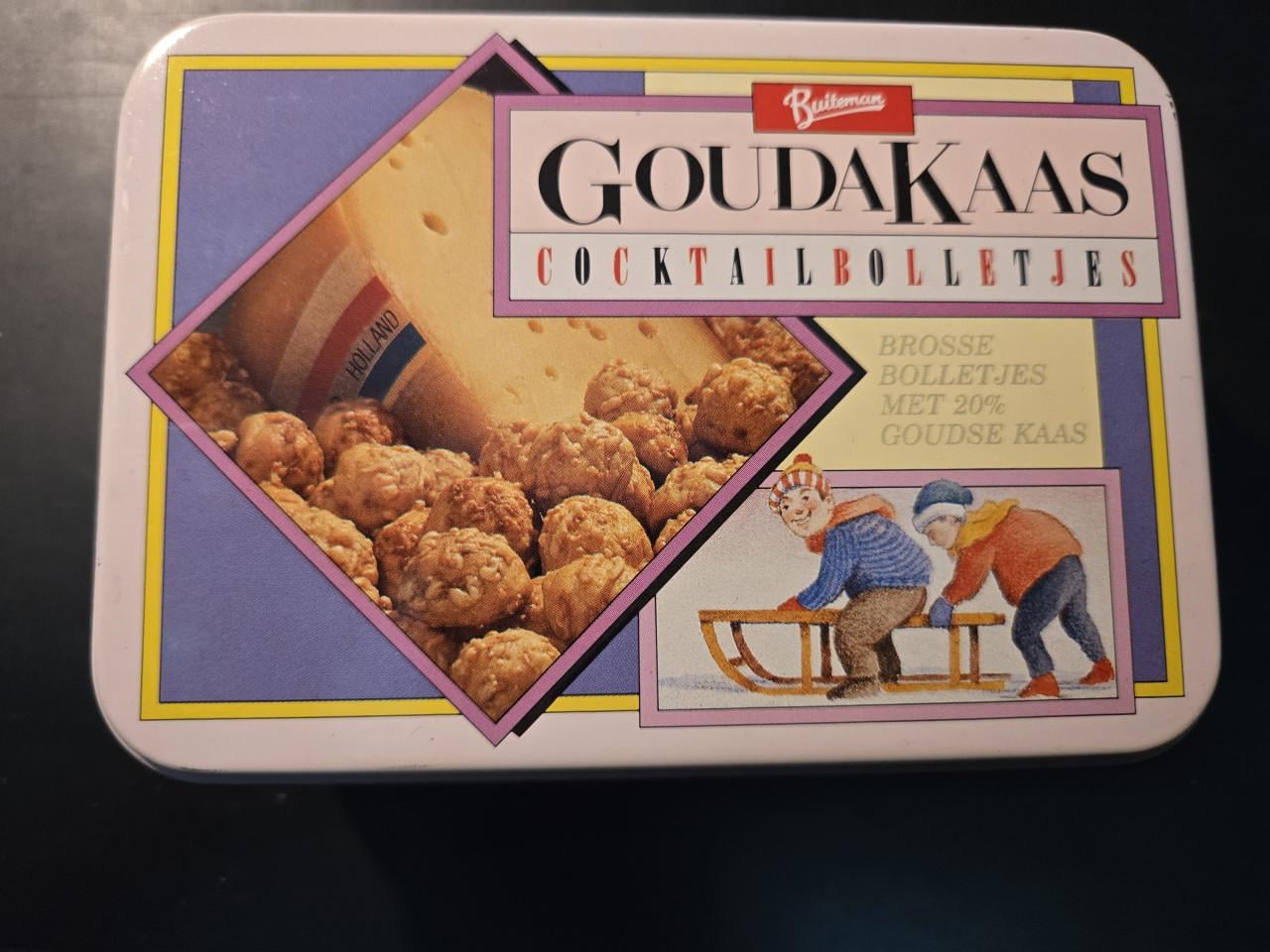 Buiteman Goudakaas Cocktailbolletjes vintage tinnen blik. Leeg.