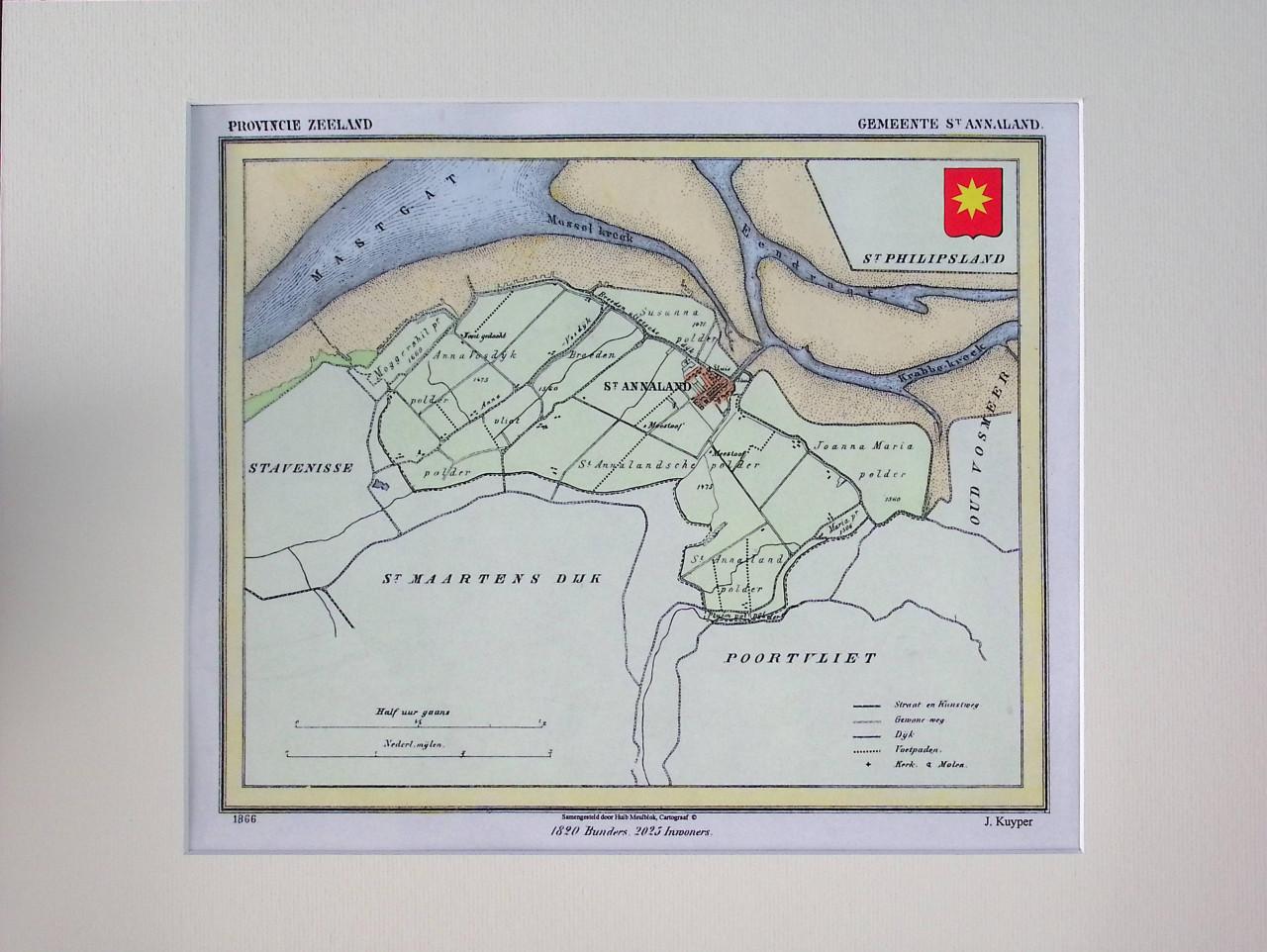 Hist. gem. kaarten gemaakt door J. Kuyper, nu in kleur Tholen en St. Phi.l