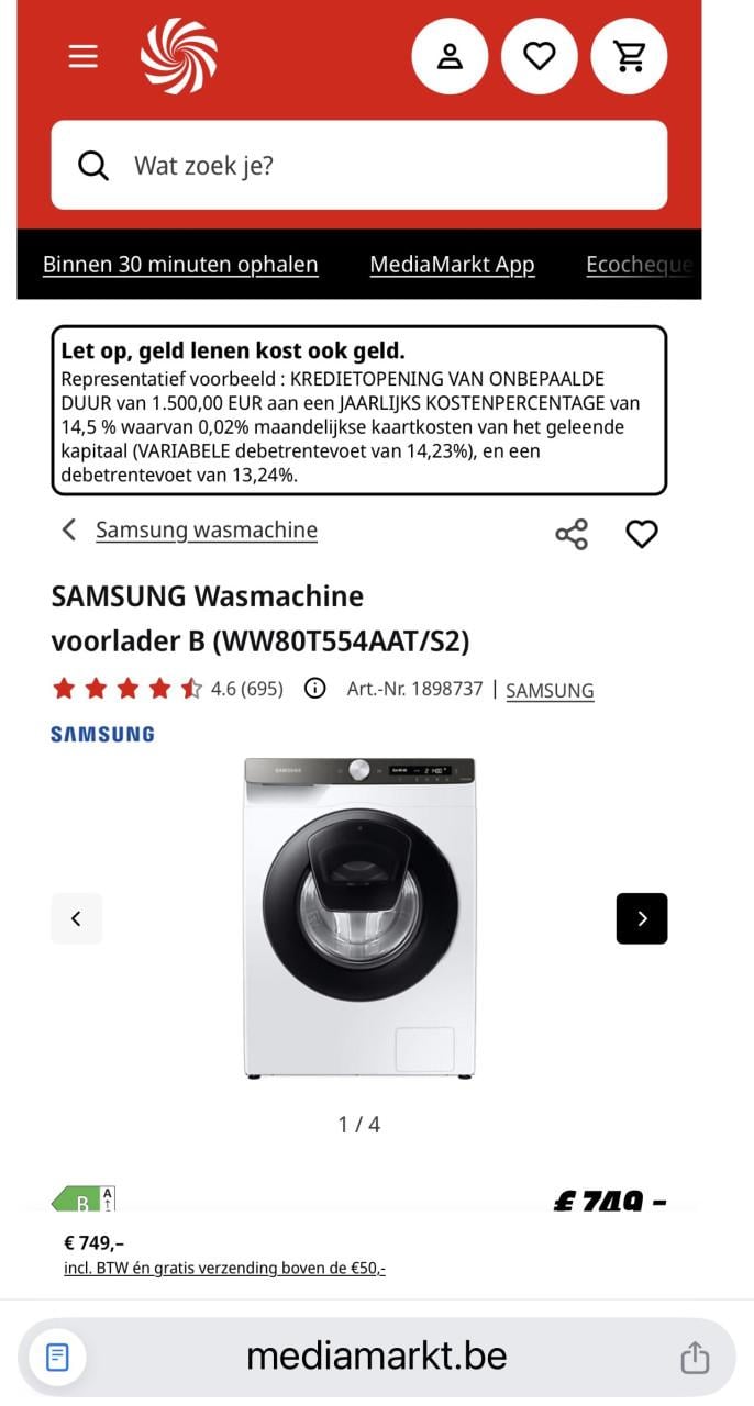 Kort gebruikte SAMSUNG Wasmachine 8 kg. 1400 rpm nieuwprijs €749,-