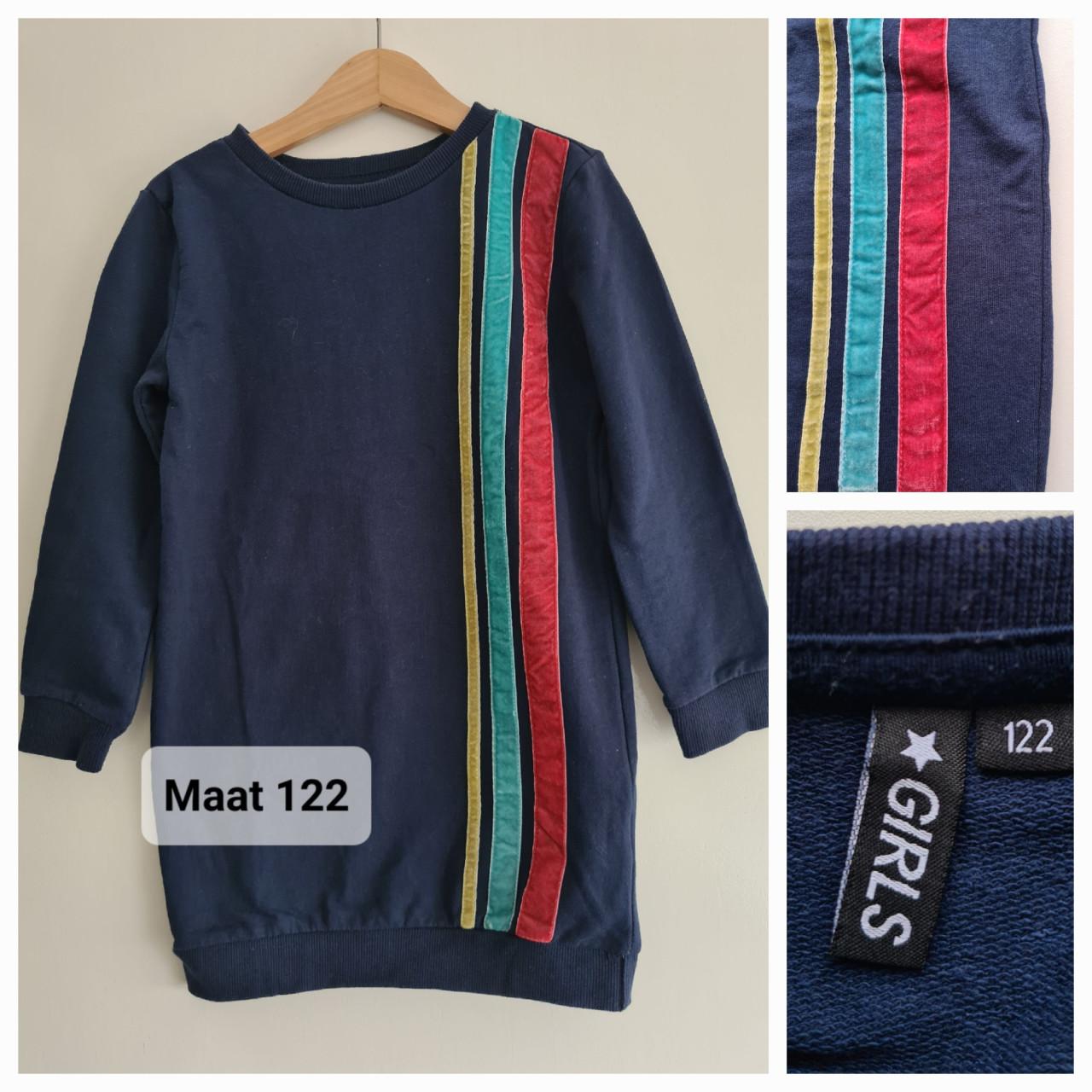 Blauwe lange sweater / jurk van Girls Maat 122
