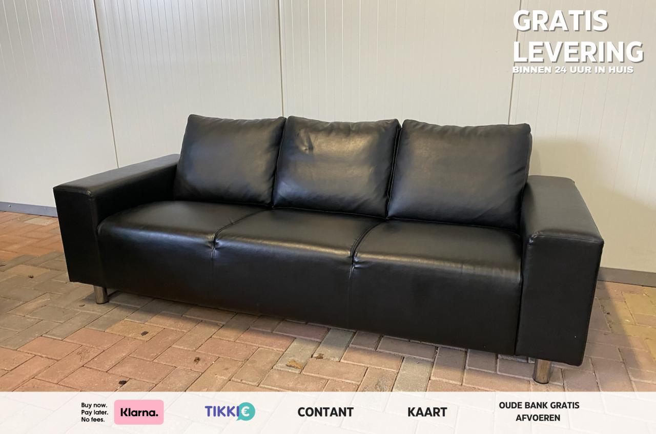 GRATIS LEVERING HEEL NL Mooie Zwart Leer 3-zitsbank