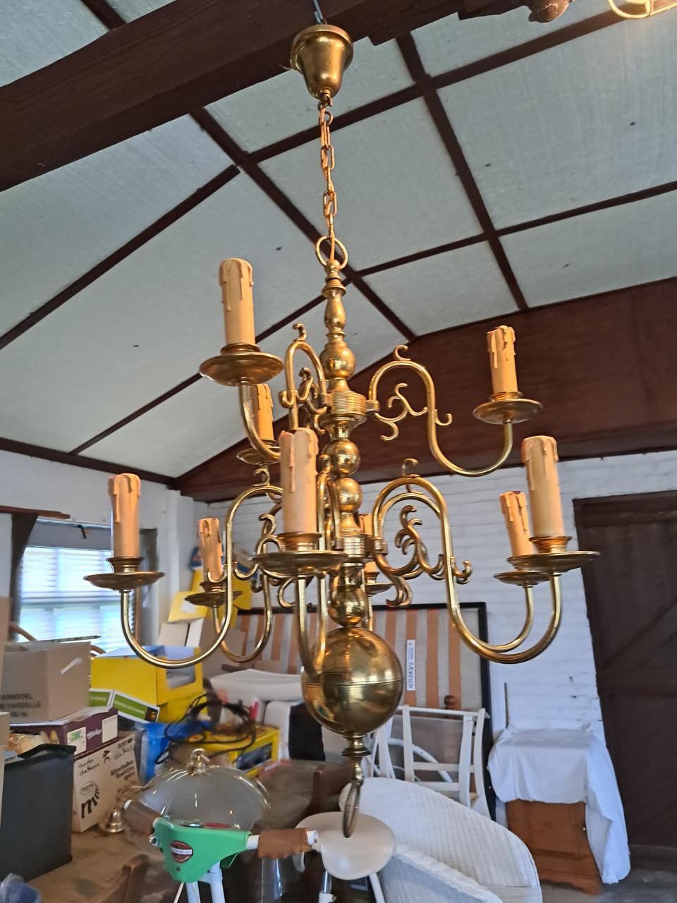 Koperen hanglamp (dubbele kroonluchter messing)