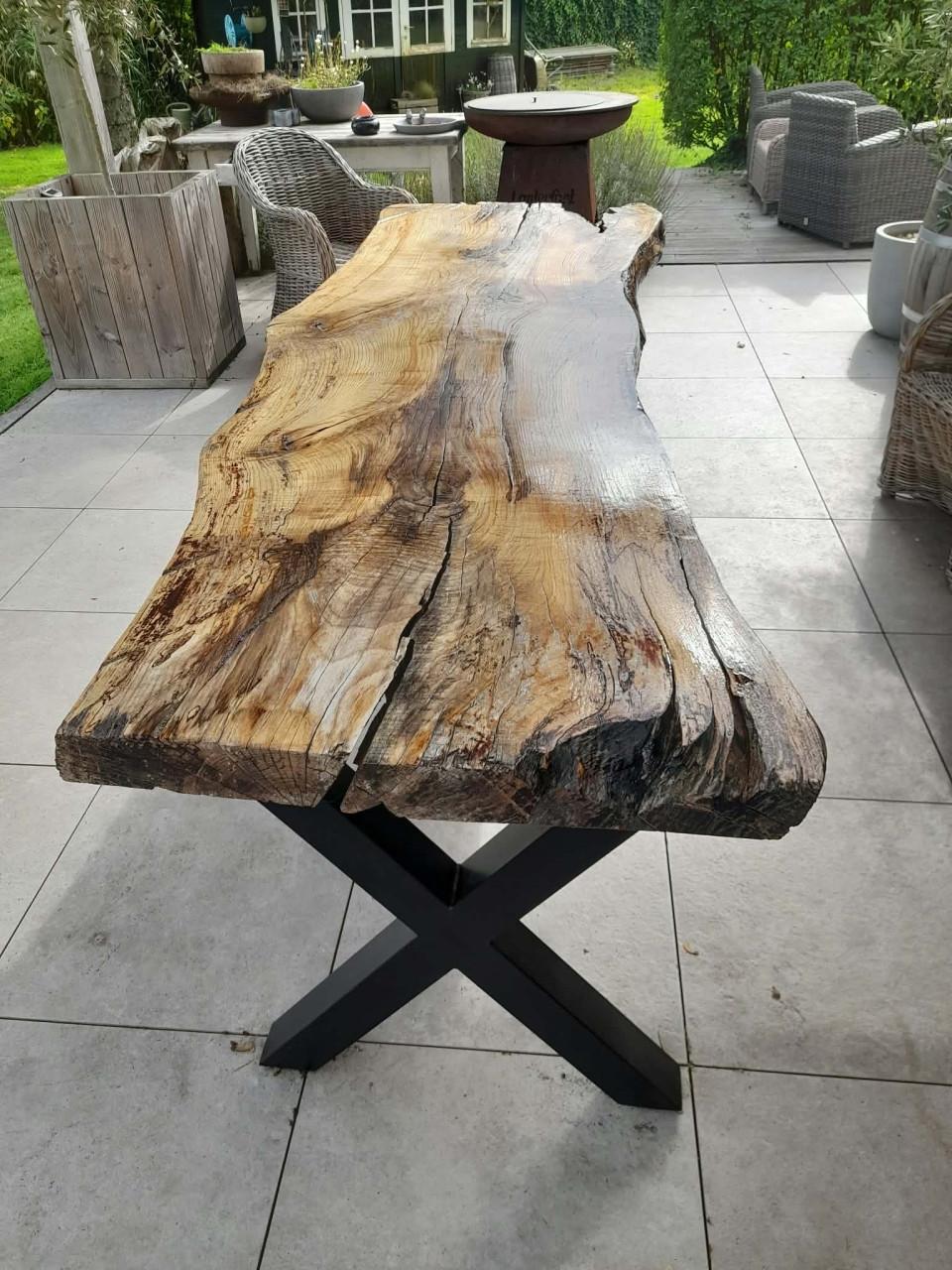 Unieke Boomstamtafel in Beuk 250x80x78 cm