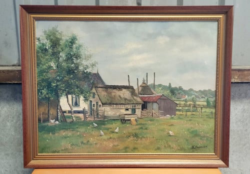 Antieke schilderij - Een boerenhoeve door H. Koekoek