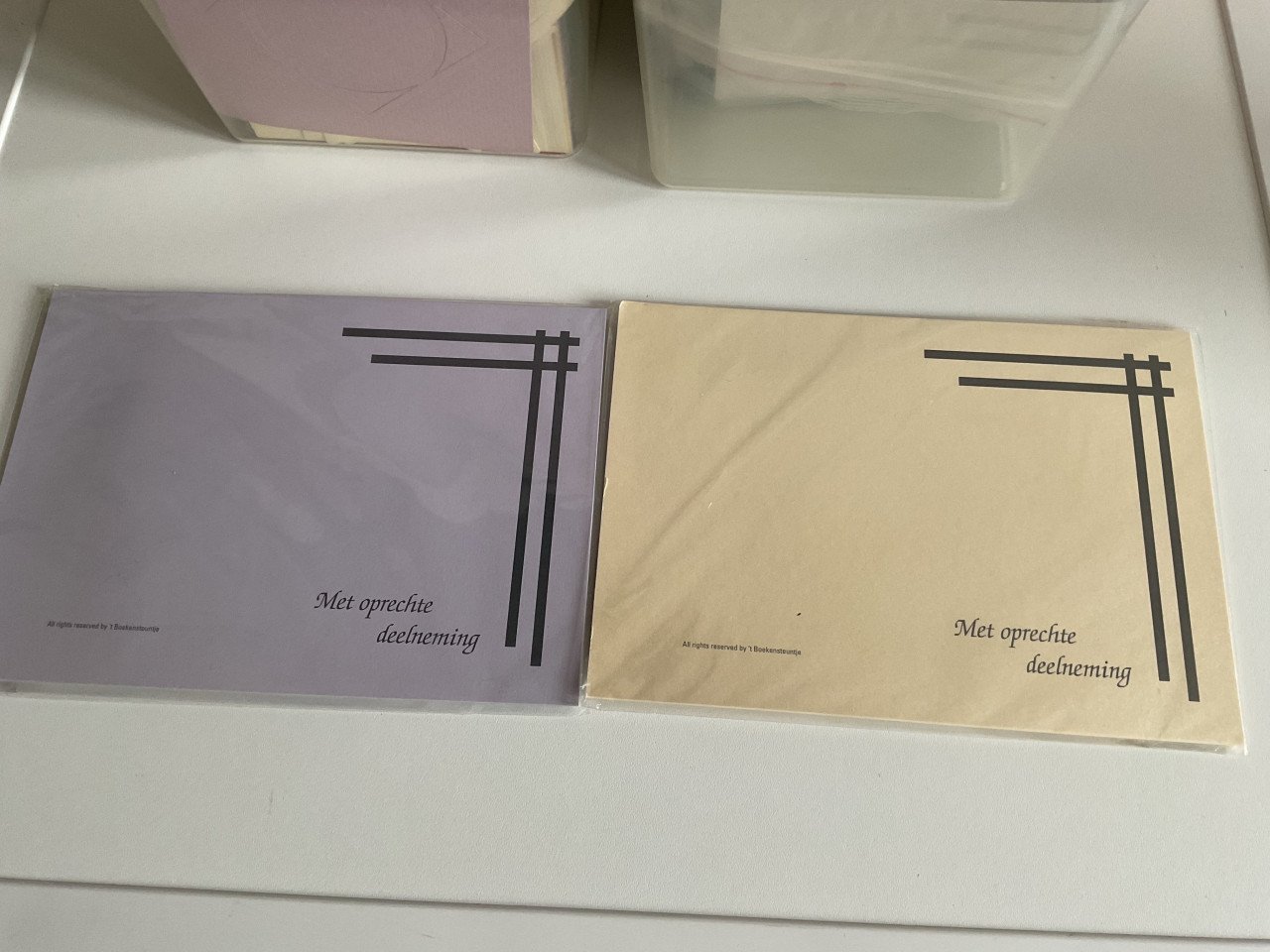 Kaarten + enveloppe + doorzichtige zakjes