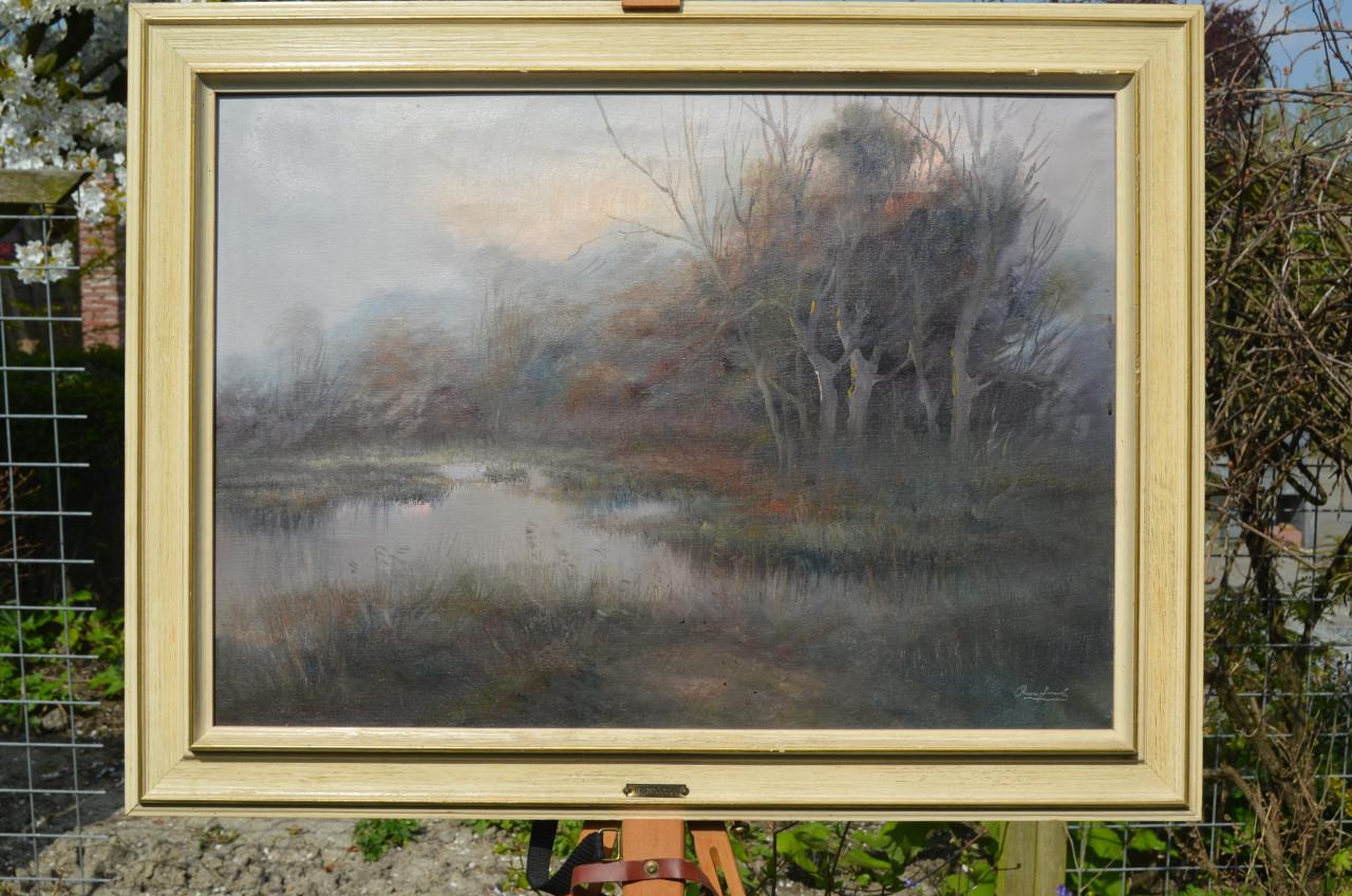 Flink schilderij Pierre Jacobs zicht op een vennetje gesigneerd