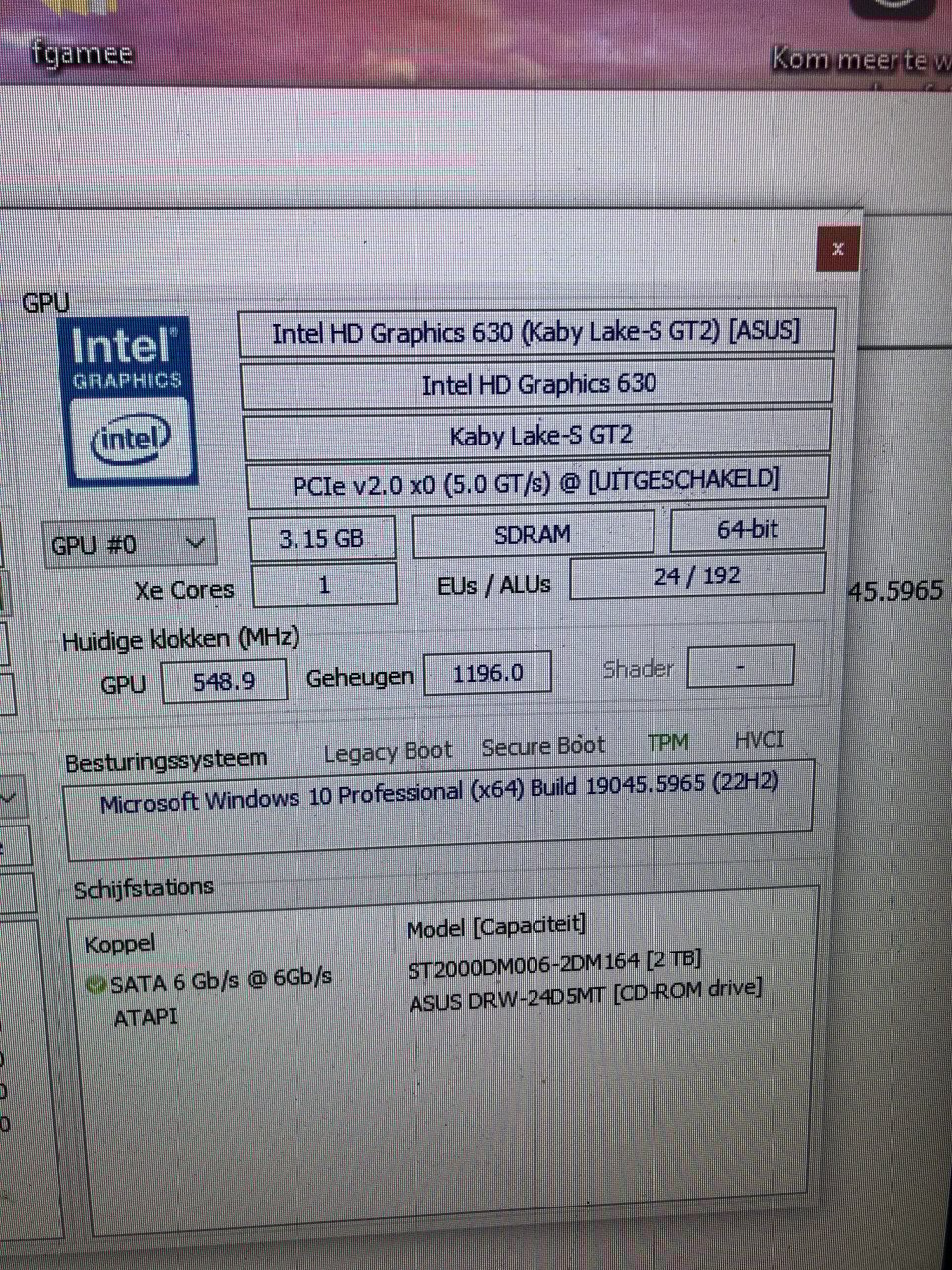 Asus PC | intel core i5 | 8GB RAM | 2TB HDD | Goed uit te breiden
