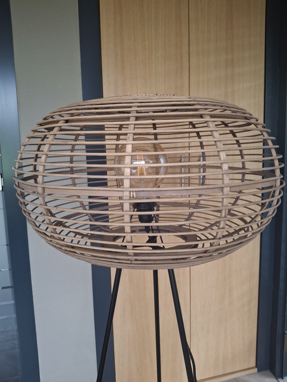 Vloerlamp met rotan kap
