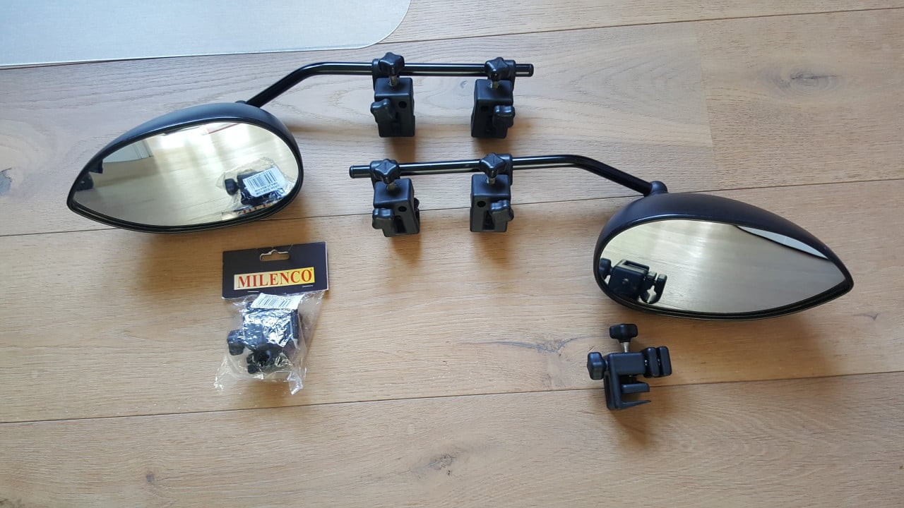 Milenco Caravanspiegels met 2 nieuwe spiegelklemmen