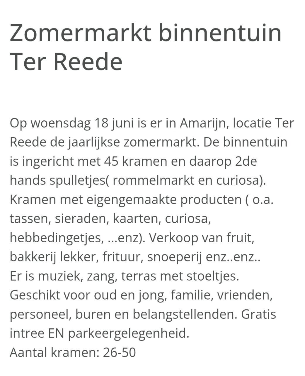 Vandaag: zomermarkt. Nieuw en 2de hands