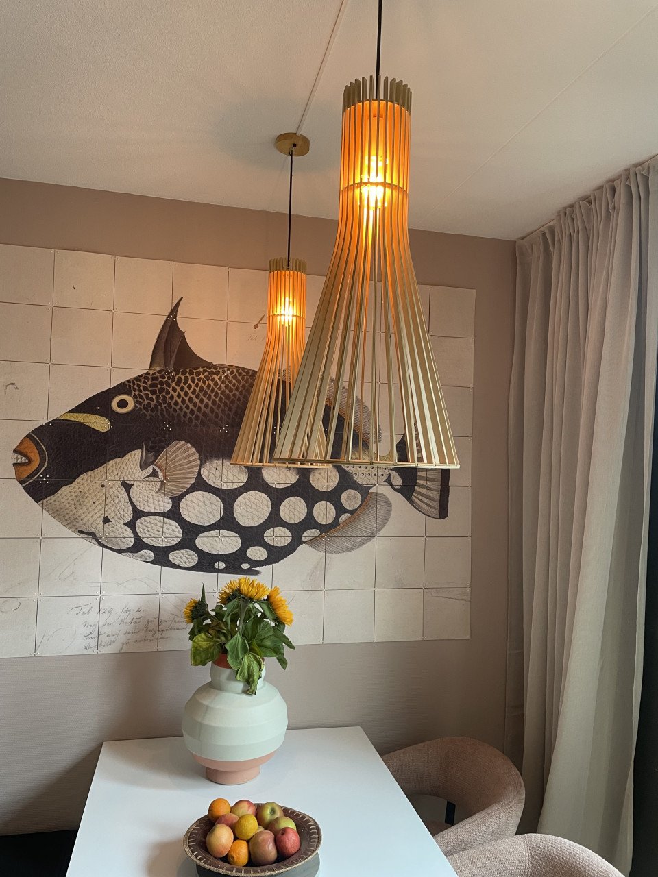 3 houten (design) lampen - ong. 80 cm hoog