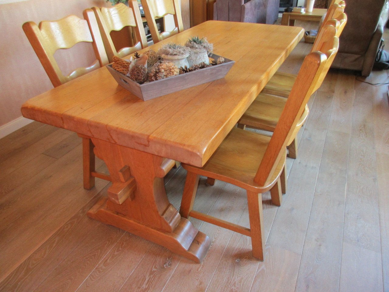 Stoere Eiken Kloostertafel 90 x 200 cm evt 6 Eiken Stoelen
