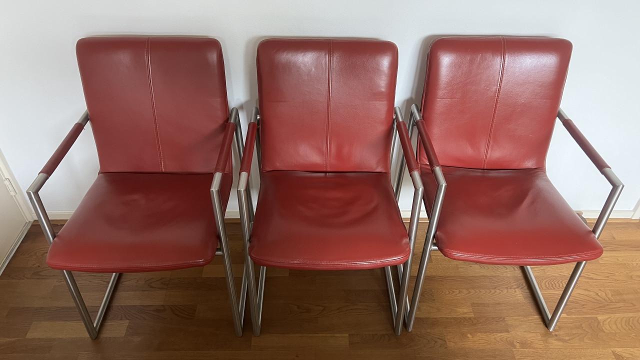 6 rood lederen Henders en Hazel eetkamerstoelen