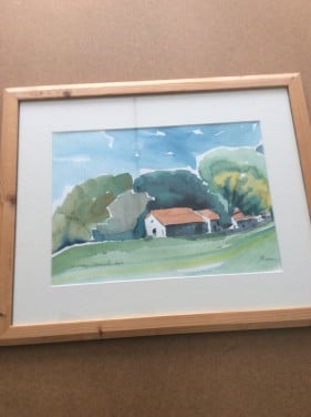 Aquarel van Jan-Willem Oosterhoff in houten lijst. 55x45 cm.