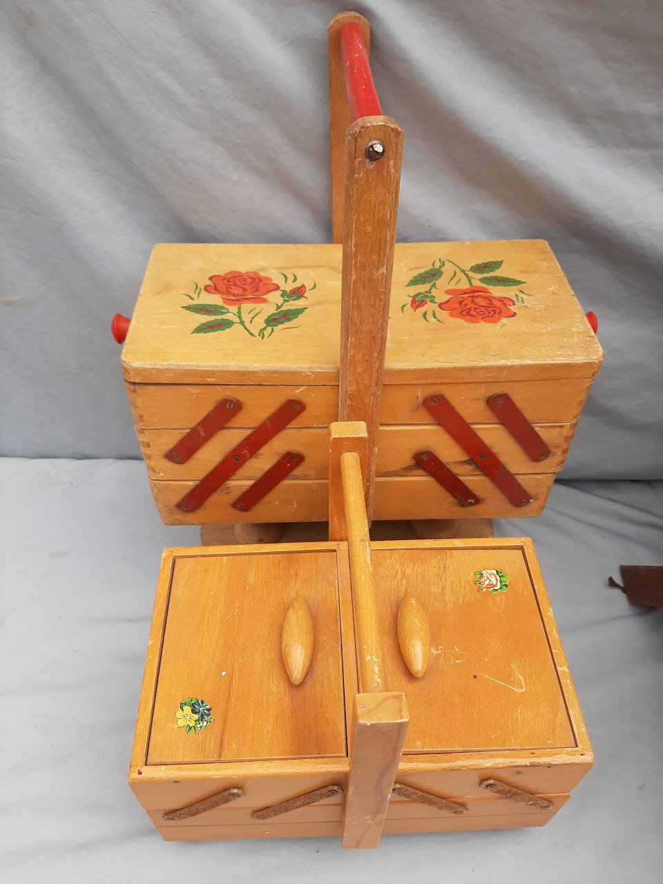 3 oude houten naaidozen