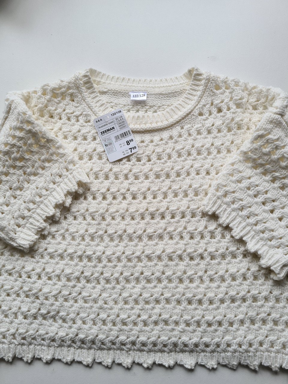 Nieuwe wit ecru gehaakt, gebreide truitje van Zeeman  Maat 122-128